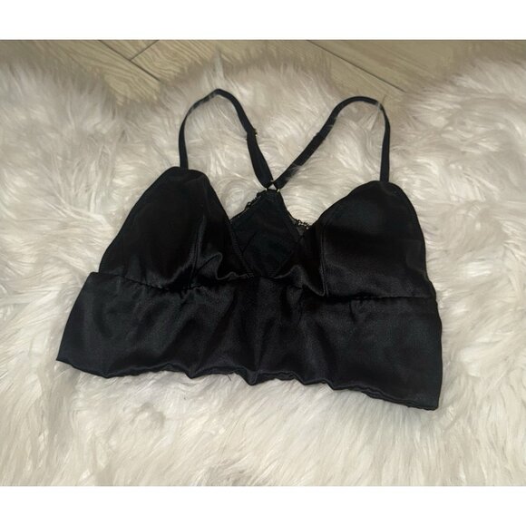 Victorias Secret Satin Bralette Bra Plunge Longline Womens XS XSmall Black - Picture 1 of 6